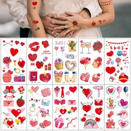 Tattoo Transfer 10Pcs Valentine Day Cartoon Pattern Temporary Tattoo Stickers Love Letter Heart Gift Pattern Tattoo Stickers For Couples 240426