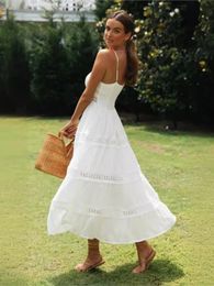 Summer Women Boho Dress Fashion Spaghetti Strap White Beach Party Robe Femme Elgeant Casual Female Vestidos 240418