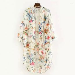 Women's Blouses Women Cardigan Boho Vintage Floral Chiffon Shirts Loose Shawl Kimono Tops Long Sunscreen Jacket Blouse