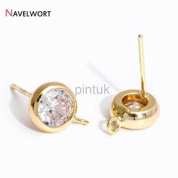 Stud 2 Sizes 14K Gold Plated Round Post EarringInlaid Zircon Stud Earring Findings With Open Jump RingFashion Jewelry For Women d240426