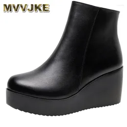Boots Genuine Leather Autumn Winter Shoes Women Ankle Female Wedges Boot Platform Warm