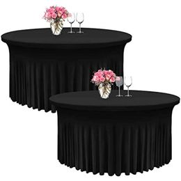 Table Cloth 1 piece of pleated circular tablecloth spandex wedding table cover elastic tight fitting tablecloth linen party event decoration 240426