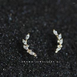 Stud Earrings Original 925 Sterling Silver 14K Gold Laurel Flower Branch Zircon For Woman Wedding Luxury Jewelry Wholesale