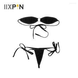 Women's Swimwear Women Sexy Swimsuit Exotic Minimal Cover Mini Bikini Set Self-tie Bra Top With G-string Underwear Beachwear