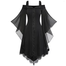 Casual Dresses Medieval Cosplay Halloween Costumes For Women Carnival Witch Victorian Dress Butterfly Sleeve Gothic Punk Mesh Patchwork