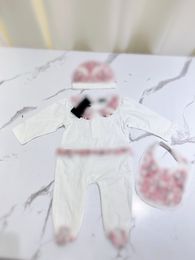 Toddler Infant Romper Baby Clothing Sets Boys Girls Full Sleeve Cotton Soft Jumpsuits Rompers Hat Bib 3pcs/set Suit0005