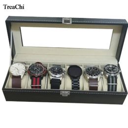 6 Slots Black PU Wrist Watch Jewelry Display Storage Organizer Case Glass Cover Mechanical Mens Watches Travel Holder Gift Box 240415