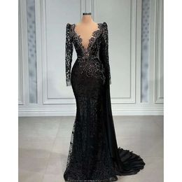 Ebi Aso Plus Arabic Size Black Mermaid Luxurious Prom Dresses Beaded Crystals Evening Formal Party Second Reception Birthday Engagement Gowns Dress Bc14999