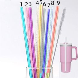 Glitter 12inch Elasticity Plastic Drinking Straw Cuttable Creative DIY Reusable Tubes For 40oz 30oz 20oz Skinny Tumblers Cup Water Juice Milk Coffee Cocktail Picks