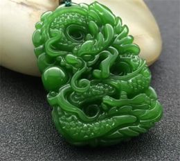 HXC Men Natural Green Jade Dragon Pendant Necklace Charm Jewellery Fashion Accessories HandCarved Man Luck Amulet Gifts4270410