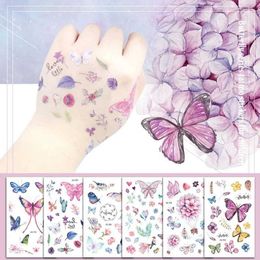 Tattoo Transfer Children Disposable Tattoo Sticker Floral Butterfly Design Decal Waterproof Safe Body Art Decoration Temporary Colourful Paster 240426