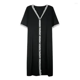 Women's Sleepwear Sweet Lace Decorative Short Sleeved Pyjama Skirt Button Up Cardigan Dress Home Clothing