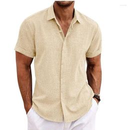 Men's Casual Shirts Summer European And American Plus Size For Teenagers Solid Color Short Sleeve Lapel Shirt Top Flax Loose Tees