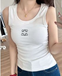 Womens Tanks Camis Anagram-embroidered cotton-blend tank top Shorts Designer T Shirts Suit Knitted Femme Cropped Jersey Ladies Tees Tops Designer Fashion C4565