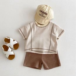 Clothing Sets 8873 Korean Baby Set 2024 Summer Waffle Boy's Suit Short Sleeve T Shirt Pants Casual Two-piece