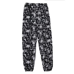 Ladies spring and summer thin casual pants lettering graffiti print can be worn home air conditioning pants beach sunscreen pants