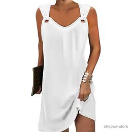 Basic Casual Dresses Women Vest Dress Women Vest Short Dress Chic Summer Womens V-neck Sleeveless Vest Dress Hollow Ring Detail Solid for Effortless