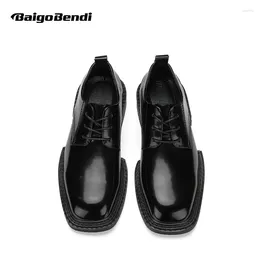 Casual Shoes YOUNG Man Trendy Pu Lether Design Square Toe Lace-up Cool Boy Basic Daily Oxfords