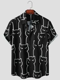 Men's Casual Shirts Summer Casual Aloha Shirts with Cats Print - Button Up Short Sleeve Beach Shirts for Men 240424