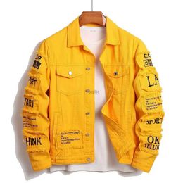 Men's Jackets Mens Y2K denim jacket jeans clothing patches windproof cotton elastic truck jacket mens denim letter designer fashionL2404