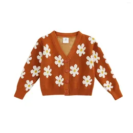 Jackets Toddler Kids Baby Girls Knit Coat Cardigan Cute Long Sleeve V Neck Floral Print Button Down Sweater 1-6T