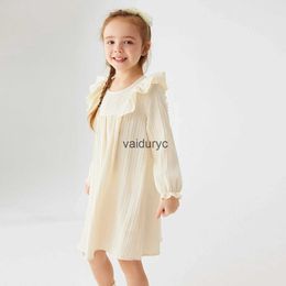 Girl's Dresses Spring Girls Dress 0-4Y Solid Ruffle Sleeve Sweet A-line Dresses Toddler Girls Long Sleeve Casual Dress Fall ldren Clothes H240429