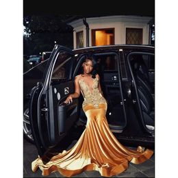 Veet Invincible Gold Mermaid Crystal Long Prom For Black Girls Sheer Mesh Top Beaded Rhinestone Elegant Graduation Dress African Party Dresses 0326 es