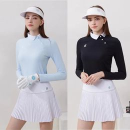 Womens golf wear autumn Long Sleeve Tops Breathable Elastic Shirts Golf Short Skirt Culottes Ladies Sport Clothing 240419