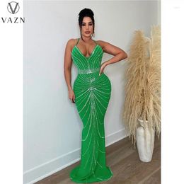 Casual Dresses VAZN 2024 Women High Street Style Long Dress Sleeveless V Neck Dew Back Pure Colour Lady Floor Length