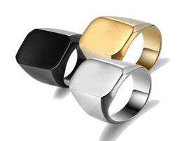 Fashion Rings Square Big Width Signet Rings 24K Titanium Steel man Finger Silver Black Gold Men Ring Jewellery anel New7953061