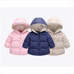 Down Coat Infants Girls Hooded Printed Princess Jacket Coats Autumn Winter Baby Outerwear First Year Birthday Gifts Cotton Padded Clothes