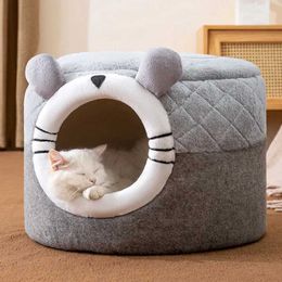 Cat Carriers Crates Houses Cute cat bed pet dog house winter cat villa sleep dog house detachable and warm nest cover tent cave sofa pet supplies accessories 240426