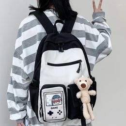 Backpack Style DIFA Multi-pocket Waterproof Nylon Women Female Contrast Colour Insert Buckle Girl's Schoolbag Cartoon Printing