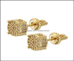 Beauty Shiny Circle Diamond Design Vintage Ancient Steel Screw Stud Earring Elegant Zircon Female Ear Drop Delivery 2021 Earrings J3493738