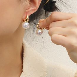 Stud Earrings Female Luxury Ear Buckle Pearl Pendant Vintage Gold Color Wedding Jewelry For Women Gifts