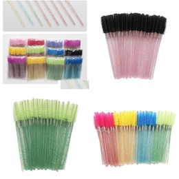 Makeup Brushes 50Pcsbag Eyebrow Mascara Wand Eyelash Spoolie Brush Disposable Lash Wands Extension Diamond Handle4716271 Drop Delive Otwdw