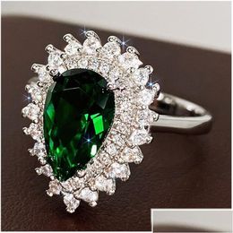 Band Rings Womens Finger For Party Bright Green Pear-Shaped Crystal Noble Ring Drop Delivery Jewellery Dhgarden Otfwl Dhyp7