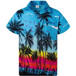 Men's Casual Shirts Summer Colorful coconut tree 3dPrinted Hawaiian Shirts Men Women Fashion Shirt Social Beach Short Sleeve Mens Aloha Vocation 240424