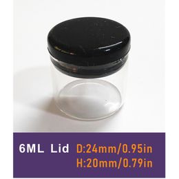 Sem pescoço 6 ml de recipientes de concentrado de vidro transparente com fornecedor de fábrica de embalagens de tampa preta de silício