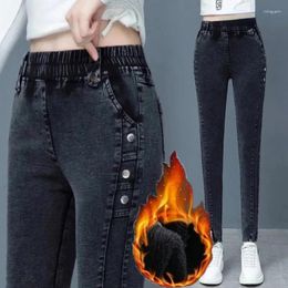 Women's Jeans 2024 Winter Plus Velvet Stretch Pencil Women Big Size 34 Vintage Slim Thicken Warm Skinny Denim Pants High Waist Leggings