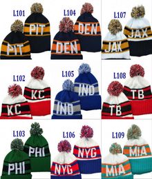 Football City Pom Letter Beanie Premium Embroidered Patch Winter Soft Thick Beanie Skully Hat Cuffed Winter Knit Toque Cap9601225