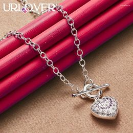 Chains URLOVER 925 Sterling Silver Necklace For Woman Purple Zircon Heart Chain Necklaces Party Wedding Valentines Fashion Jewellery
