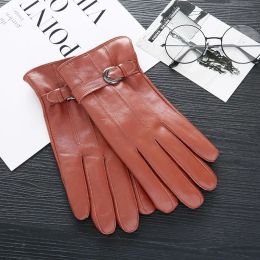 Winter Woman Genuine Leather Gloves Female Thickening Keep Warm Sheepskin Gloves Women's Fashion Gloves