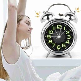 Desk Table Clocks 4 Inches Twin Bell Super Loud Alarm Clock With Nightlight For Heavy Sleepers