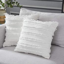 Pillow Inyahome Set Of 2 Decorative White Boho Throw Covers Linen Striped Jacquard Pattern Shell For Sofa Couch