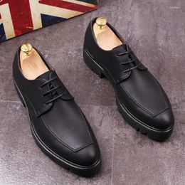 Casual Shoes Mens Business Wedding Formal Dress Designer Black Genuine Leather Platform Shoe Gentleman Footwear Lace-up Sneakers