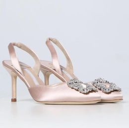 Luxury woman sandals low heel summer bride sandal satin slingback pumps back sling wedding dress shoes pointe with jewel buckle
