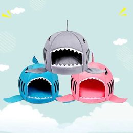 Cat Carriers Crates Houses Dog house shark high-quality cotton small dog cat bed for large dog tents dog house pet products 240426