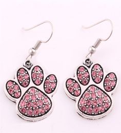 Whole Women Fashion Earrings Cat Paw Print Shape Design With Sparkling Crystals Gift For Cat Lover Zinc Alloy Drop3264753