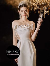 Designer 'White Tea' French Satin Evening Dress 2024 New Special Offer Bridal Dress Light outdoor Wedding Dress